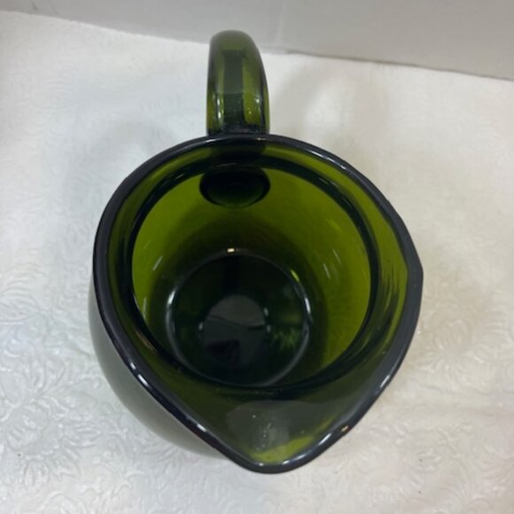 VTG Olive Green Glass Cottage Water Dinner Pitcher Jug 6" Tall/6.75"Wide - Picture 6 of 10